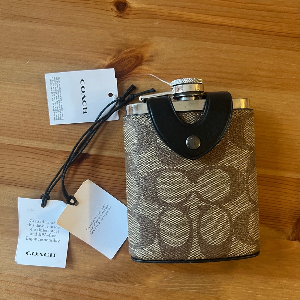 Coach Khaki and Black Monogram Flask
